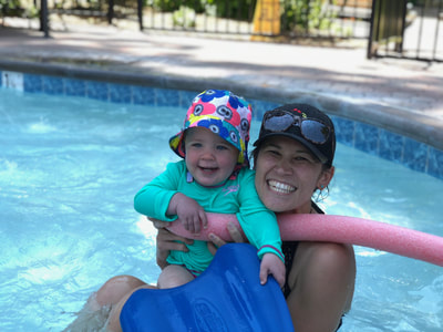 Avery and me in the pool in Tahoe - summer 2018